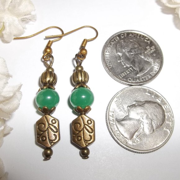 Handmade Beaded Dangle Boho Earrings Faux Jade Green Jewelry Set Gift NWT 5808 - Picture 2 of 8